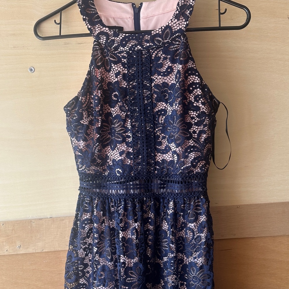 A. Byer Navy and Pink Lace Dress